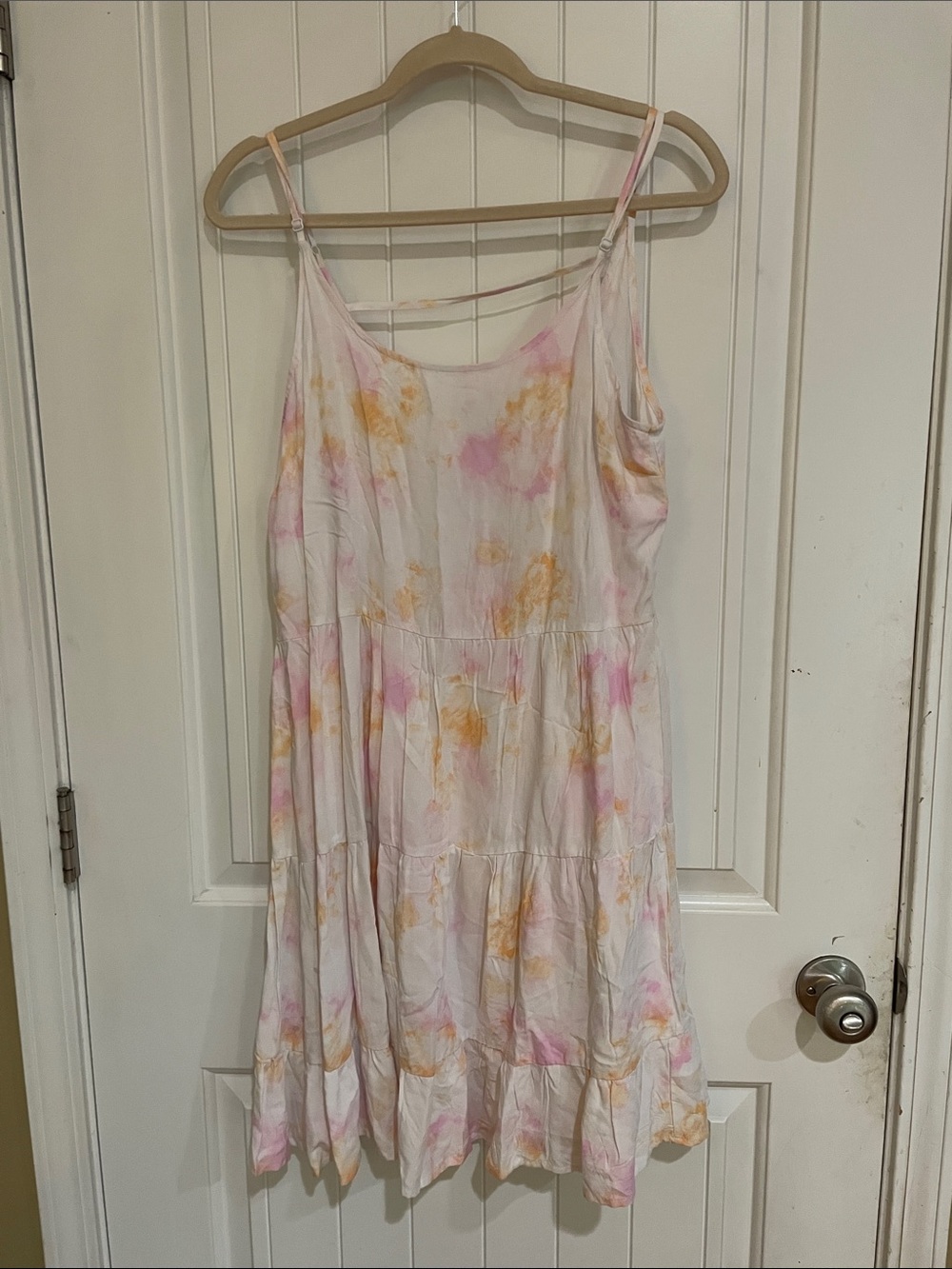 Spaghetti-Strap White Dress with Pink, Orange & Yellow tie die Wash